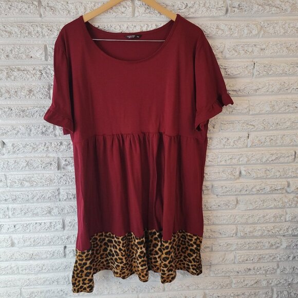 Shein Curve Womens Dress 3XL Plus Mini Bell Sleeve Pleated Burgundy ANI51E - Picture 1 of 11